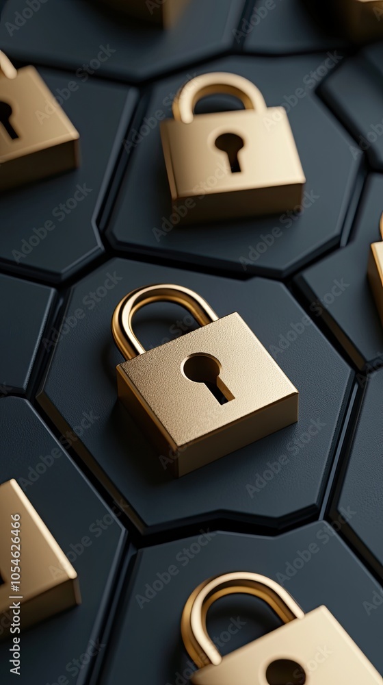 Poster the illustration features multiple padlock icons connected through a network, symbolizing cybersecur