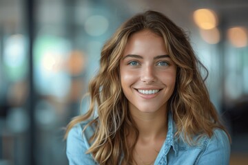 Fototapeta premium Smiling businesswoman shaking hands with male colleague during job interview in bright office