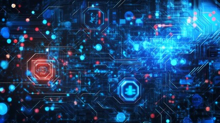 Obraz premium Technology innovation background, futuristic AI symbols, modern design, space for overlays