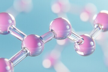 Molecule model with pink atoms and transparent bonds