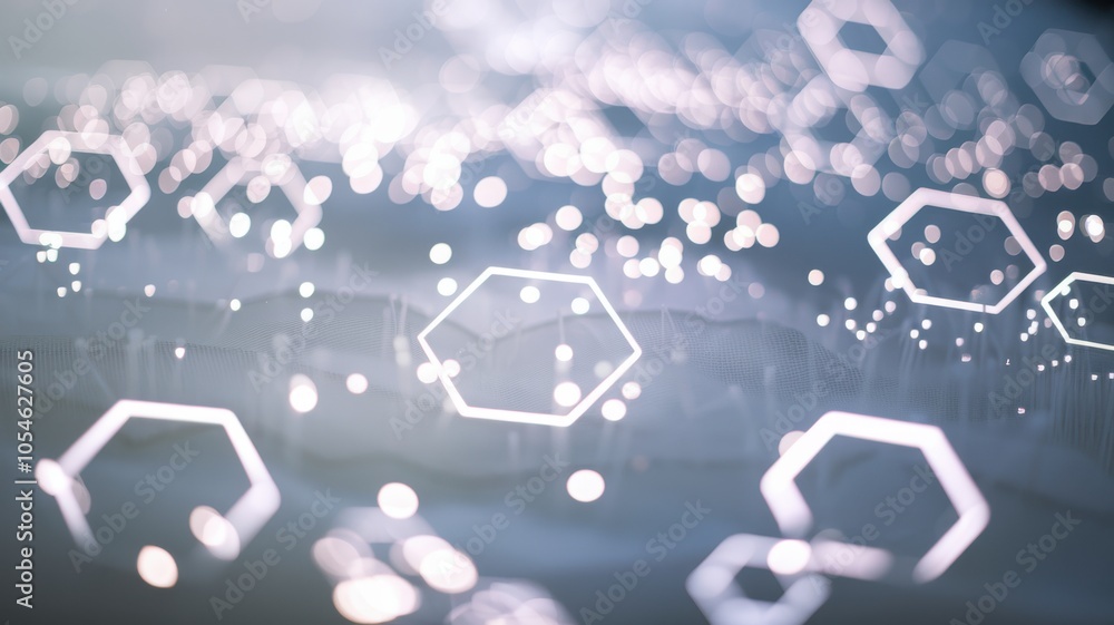 Aufkleber abstract hexagonal shapes with glowing light on a soft blurred background.