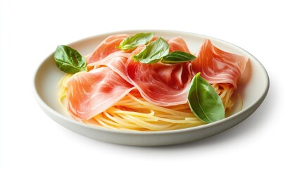 Fresh Pasta with Ham and Basil Garnish