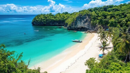 Naklejka premium Serene Tropical Beach with Clear Blue Water