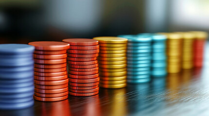 stacks of colorful poker-style chips, which can represent concepts of investment, finance, and wealth management, especially with a focus on diversification
