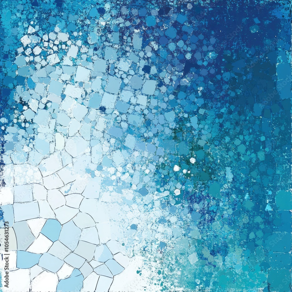 Poster abstract blue mosaic pattern with varying shades and textures creating a tranquil visual effect.