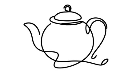 Obraz premium One continuous line illustration of a mug with a drink and steam, isolated on white background.