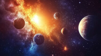 Obraz premium Vibrant Cosmic Scene with Planets and Stars