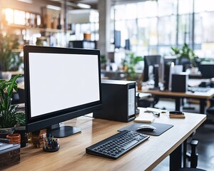Naklejka premium Modern Desktop Setup in a Spacious Office