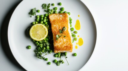Fresh Salmon with Peas and Lemon Garnish
