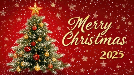 Fototapeta premium Festive Christmas Tree with Cheerful Message for 2025