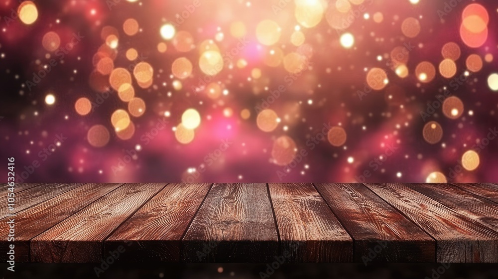 Aufkleber enchanted bokeh background with wooden table display
