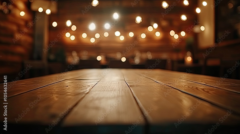Aufkleber warm rustic table with soft glowing lights background