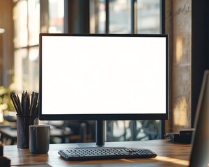 Modern Office Desk Setup with Computer Monitor