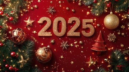 Glittering 2025 Celebration with Festive Decorations