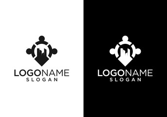 Vector design template of city location and building logo signs and symbols with people symbols.