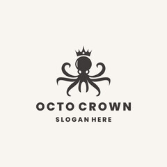 Octopus crown logo icon design template vector illustration