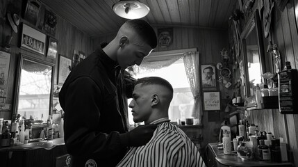Barbershop Scene in Black and White Photography