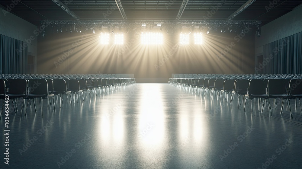 Poster bright stage with empty chairs for event or performance