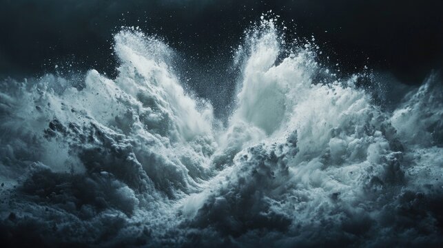 Powerful Waves Crashing in Dark Ocean Scene