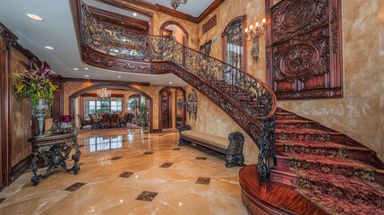 Obraz premium Elegant Grand Staircase in Luxurious Home Interior
