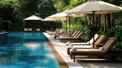 Serene Poolside Retreat with Sun Umbrellas