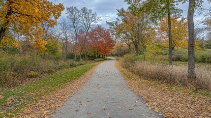 Fototapeta premium Tranquil Autumn Pathway in Colorful Forest Setting