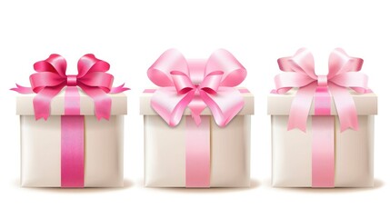 Obraz premium Beautiful gift box with pink bow isolated on bright white