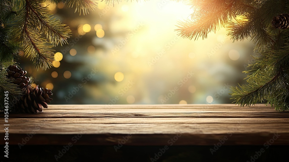Poster cozy forest setting with rustic wooden table display