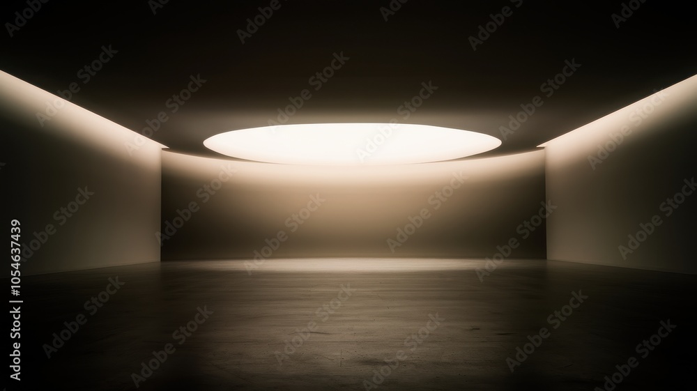 Poster modern empty architectural space with soft lighting and rounded skylight.