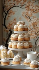 Whipped Cream Filled Pastries on a White Stand