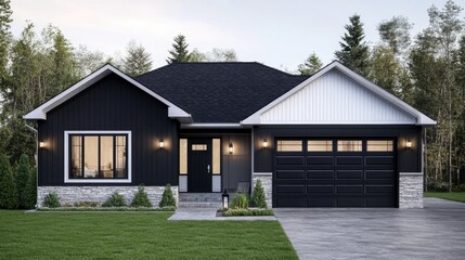 Obraz premium Modern Home Exterior with Sleek Design and Landscape