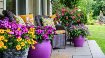 Bright Floral Arrangement on Patio Furniture