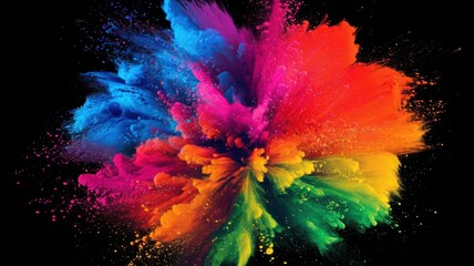 Vibrant explosion of colored powder on a dark background, showcasing vivid hues.