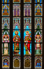 King Saint Stephen and Queen Saint Helena. Stained-glass window in the St Martin's Cathedral (Katedrála svätého Martina) in Bratislava.