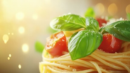 Indulge in these vibrant spaghetti strands, topped with rich tomato sauce and fragrant basil for a perfect meal.