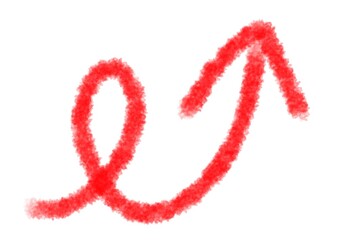 右肩上がりの赤い矢印の水彩イラスト素材