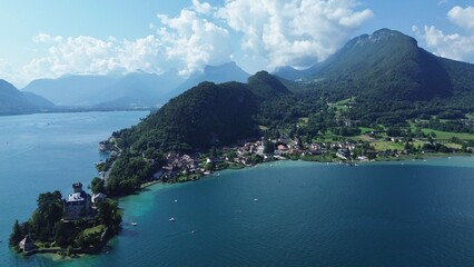 drone photo Duingt castle france europe