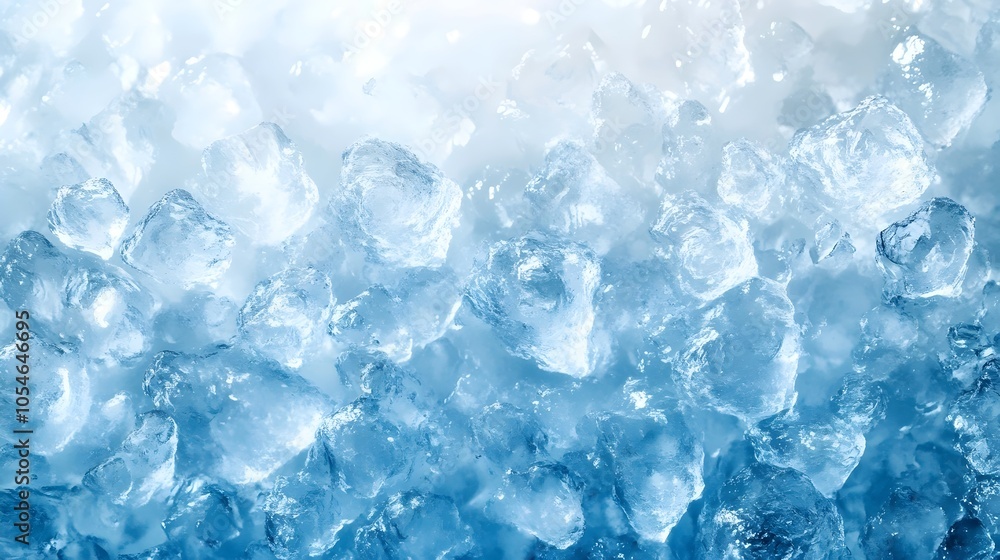 Poster a close-up view of crystal clear ice cubes, creating a cool and refreshing visual effect against a s