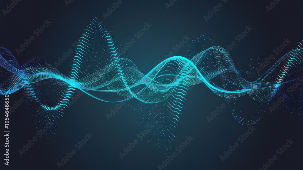 Poster abstract wave pattern design with flowing shapes in blue tones.