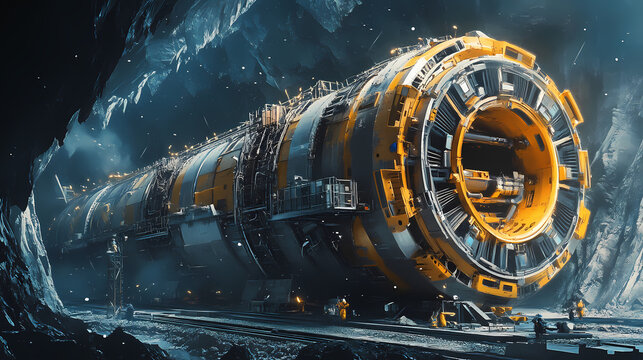 Cutting edge iot enabled tunnel boring machines at work during an ambitious underground infrastructure development project. Terraforming Machine. Illustration