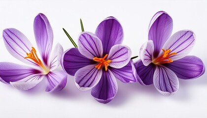 Three purple crocus flowers