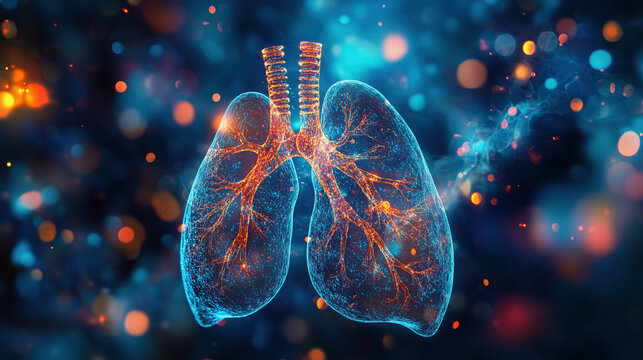 Visual Representation of NAC (N-Acetyl Cysteine) Boosting Respiratory Health, Supporting Lung Function and Clear Airway Pathways with Holographic Elements