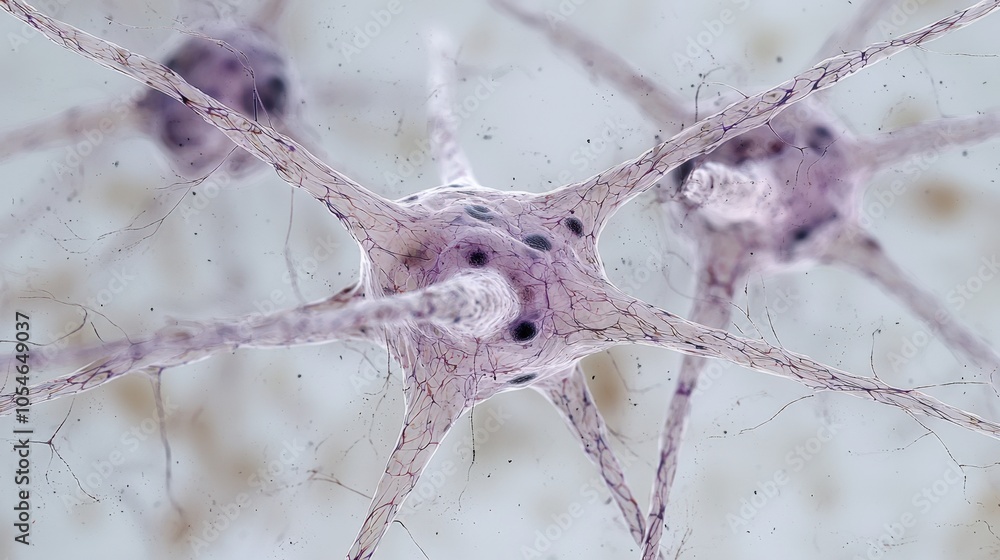 Poster highly detailed neurons illustrating complex neural networks and brain activity