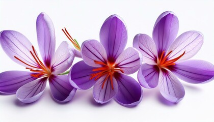 Three purple crocus flowers