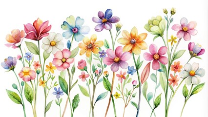 Watercolor little flowers isolated on white background