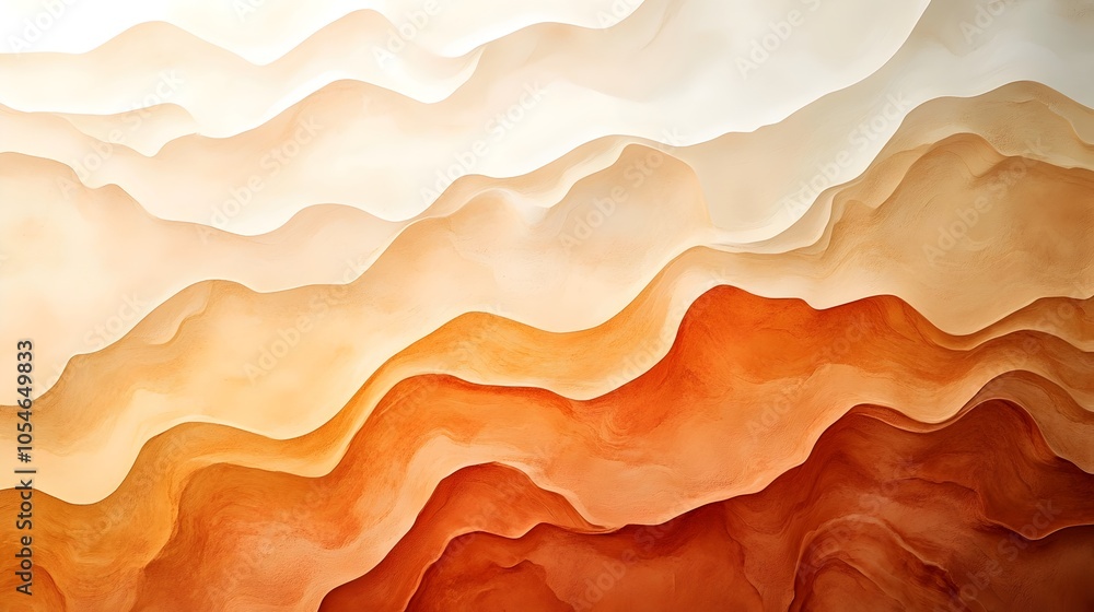 Poster abstract wave patterns in warm tones of cream and terracotta create a soothing and inviting atmosphe