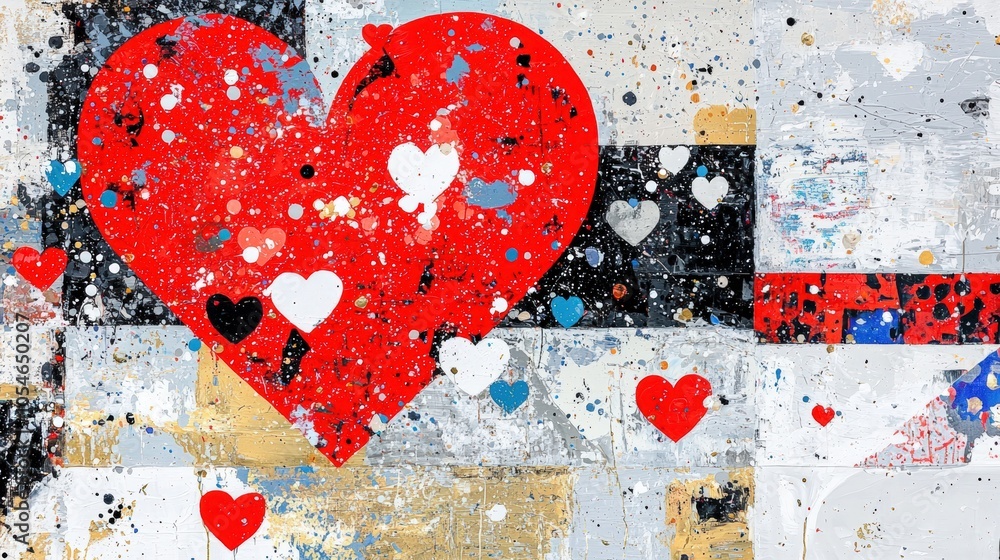 Aufkleber colorful abstract heart design with bold splashes and geometric patterns