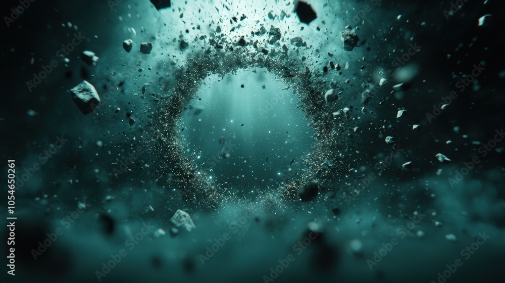 Aufkleber dynamic cosmic explosion with floating debris in space