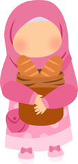Cute Hijab Girl Holding Bread