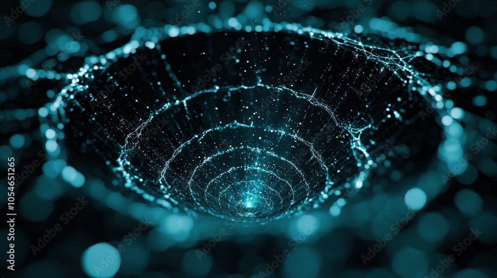 Aufkleber futuristic digital network funnel with glowing particles and dynamic depth